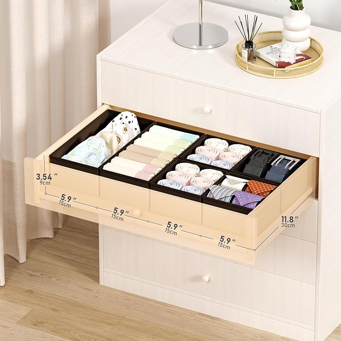 DIMJ Drawer Organizers Clothes, Set of 16 Dresser Organizer Bins, Fabric Closet Organizers and Storage, Shallow Drawer Dividers for Nursery, Clothing, Baby Clothes, Socks, Underwears, Tie (Black) - Image 2