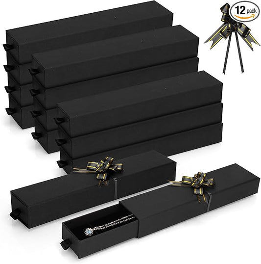 12-Pack Drawer Style Jewelry Gift Boxes with Sponge Insert, 8.7"x1.8"x1.2" Necklace & Bracelet Display Box for Presentation, Cardboard Storage Organizer for Pendant, Ring, Earring - Black by MATUFF