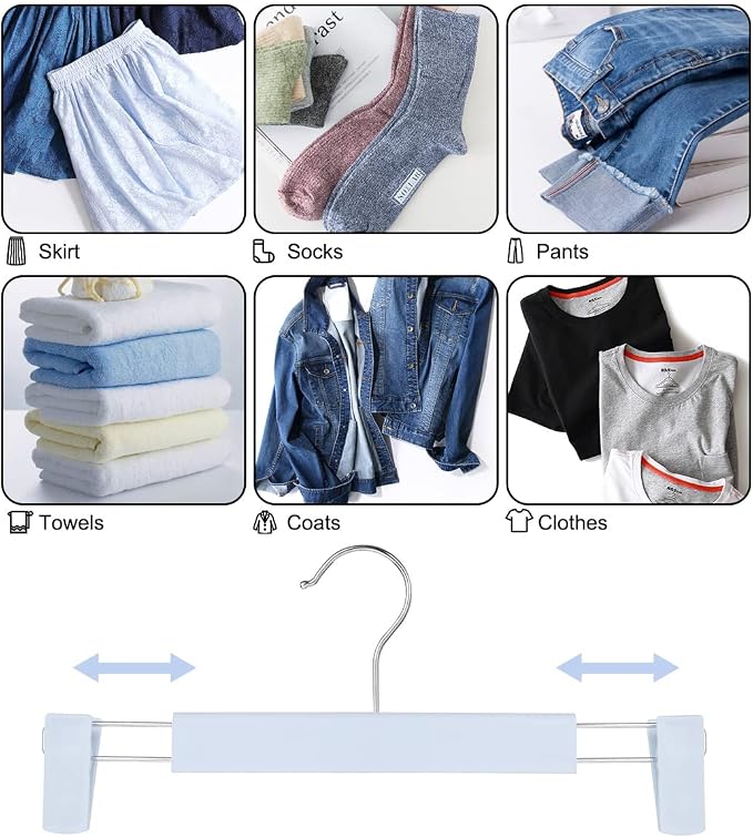 GUANJUNE Clothes Pants Hangers, Space-Saving Skirt Holders with 360 ° Swivel Hooks, Adjustable Clips, Trouser Hangers, Clothes Coat Garment Jeans Hangers (10 Pack, Blue) - Image 4