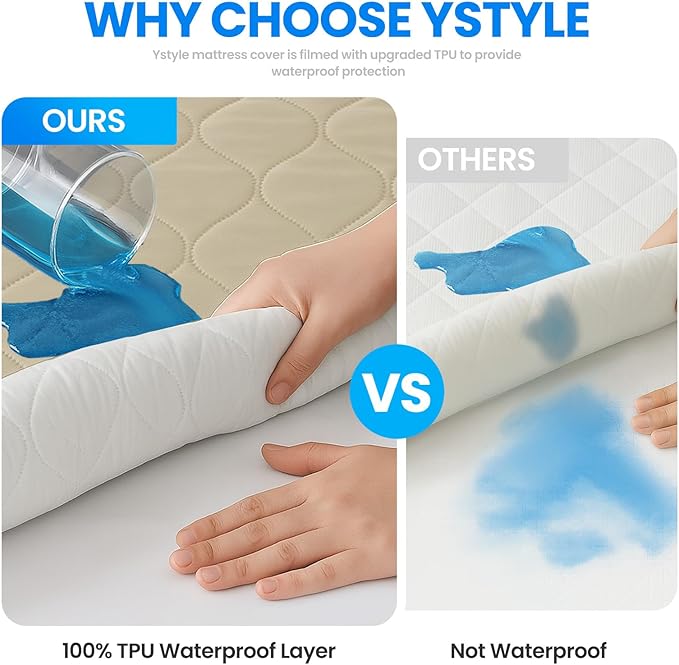 Waterproof Mattress Protector,Full Mattress Protector Fitted Up to 16" Deep Pocket, Soft Breathable Bed Mattress Cover for Bedroom,Doom Room Machine Washable,(Khaki)