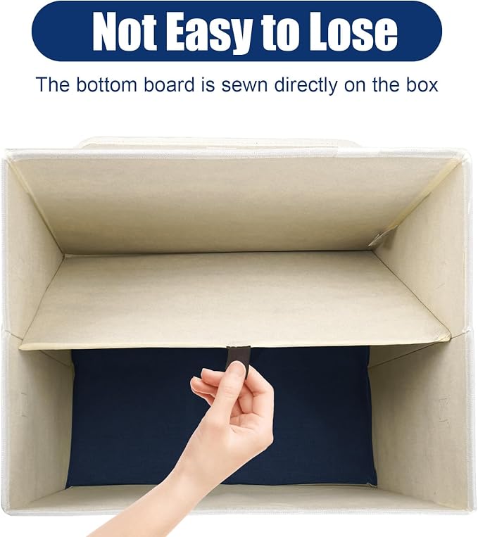 Large 17" 42 Quarts Collapsible Stackable Storage Bins with Lids [3-Pack] Foldable Fabric Linen Storage Boxes Cube, Closet Organizer Baskets with Label for Home (16.7 x 12 x 12", Navy Blue & White) - Image 4