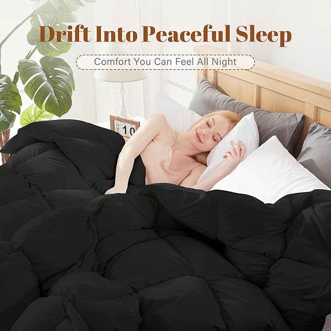 Cosybay Feather and Down Comforter Insert King Size, 100% Cotton Cover, All Season Black Down Feather Duvet Insert, Fluffy Soft Hotel Luxury Bedding for Bedroom, 106 x 90 Inches