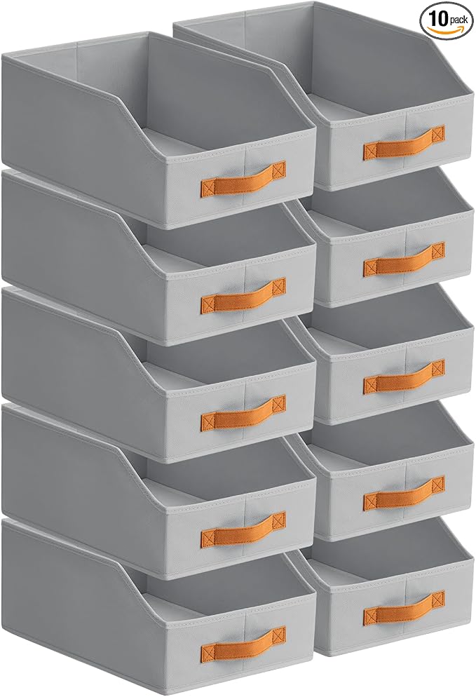 Homsorout Fabric Storage Bins for Organizing - 10 Pack Large Trapezoid Collapsible Storage Bins with Front Handle, Closet Organizers and Storage for Bedroom, Home Shelves, Small Spaces, Grey by Homsorout