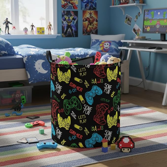 Baby Laundry Basket Baby Nursery Hamper Kids Laundry Basket Toy Storage Bin for Boys Room Decor Gift Baskets for Bedroom Bathroom(Game) - Image 3