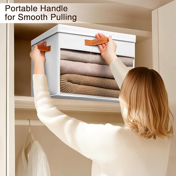 Homsorout Large Storage Bins with Lids - 6 Pack Foldable Decorative Organizers with Clear Windows & Handles, Cube Storage Organizers for Clothes, Blankets, Sweaters, CD, White - Image 4
