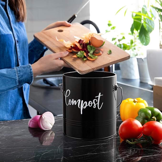 DAYYET Compost Bin Kitchen, 1.3 Gallon Farmhouse Kitchen Compost Bin Countertop, Indoor Countertop Compost Bucket with Lid and Charcoal Filters, Black - Image 6