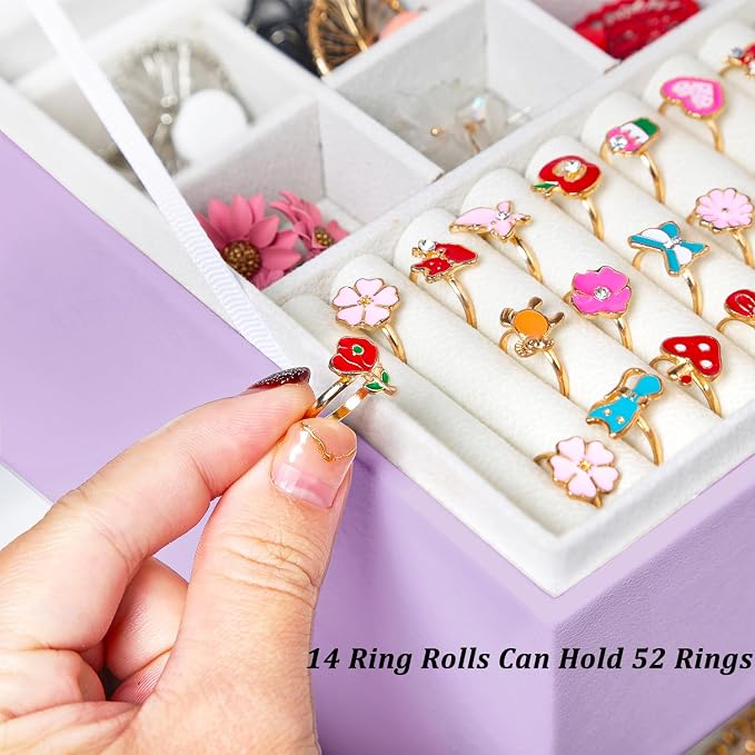 QBestry Earrings Jewelry Box for Girls, 5 Layers Jewelry Organizer with Earring Holder Organizer for Girls Earring Organizer Jewelry Boxes for Women Earrings and Necklaces Jewelry Box Organizer Violet - Image 5