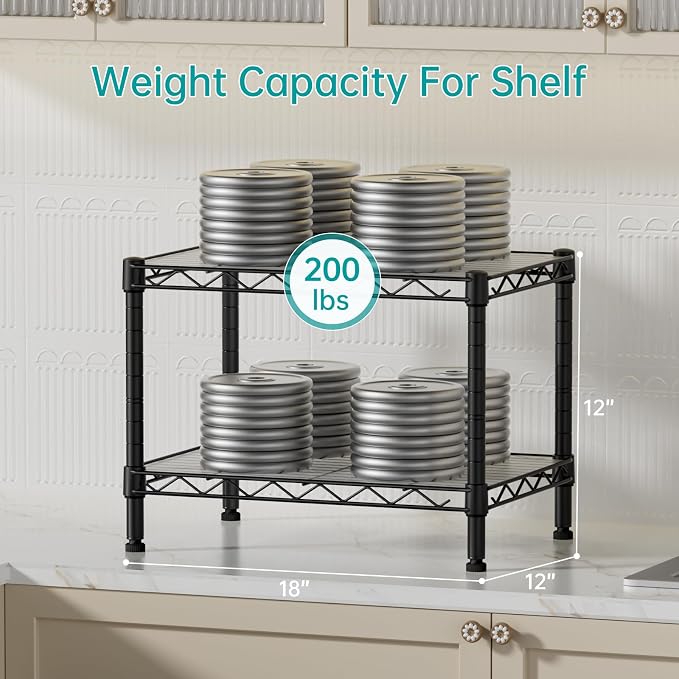 SINGAYE 2 Small Shelves Kitchen Storage Shelf Wire Shelving Unit Metal Shelf Adjustable Organizers Storage Shelving for Office Pantry Black 12" D X 18" W X 12" H - Image 3