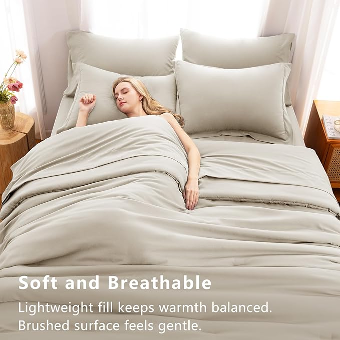 CozyLux Full Size Comforter Sets Beige, 7 Pieces Bed in a Bag Full Comforter Set with Sheets, Luxury Soft Bedding Set with Down Alternative Comforter, Fitted Sheet, Flat Sheet, Pillowcases & Shams