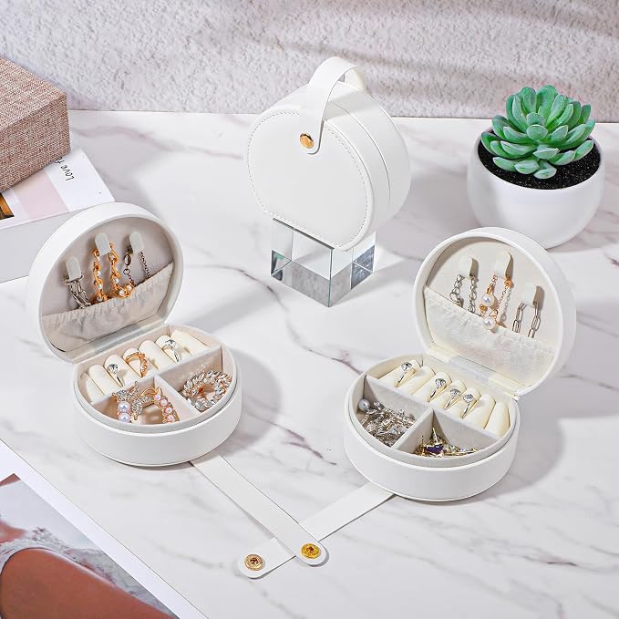 6 Pack Travel Jewelry Case, Mini Leather Bridesmaid Jewelry Gift Box Bulk, Half Moon Design, Detachable Handle, Small Earring Storage Organizer for Women Girls Bridesmaid Proposal Gifts (White) - Image 6
