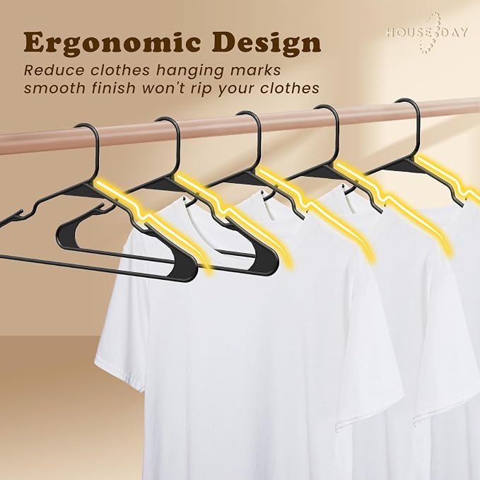 HOUSE DAY Plastic Hangers 100 Pack - Adult Clothes Hangers Black - Space Saving, Non-Slip, Durable & Sturdy Hanger with Shoulder Grooves for Closet, Perfect Slim Coat Hanger - Ganchos para Colgar Ropa - Image 7