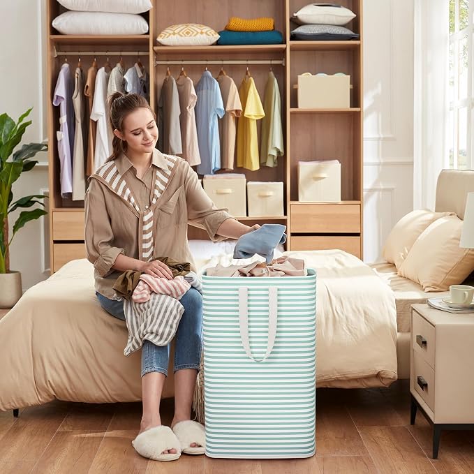 Lifewit 2 Pack Laundry Hamper Large Collapsible Laundry Baskets, Freestanding Waterproof Clothes Hamper with Easy Carry Handles in Laundry Room Bedroom Bathroom College Dorm, Sage Green, 2 x 80L - Image 8