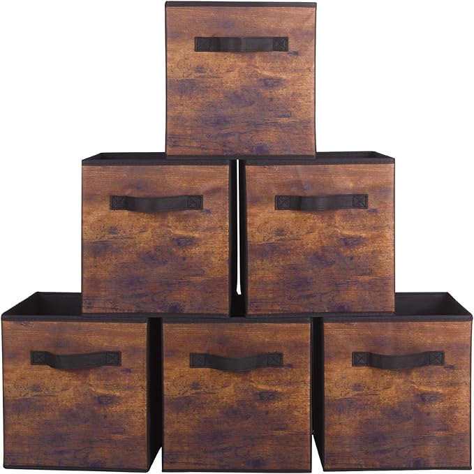 ShellKingdom Storage Bins, Foldable Fabric Storage Cubes And Cloth Storage Organizer Drawer For Closet And Toys Storage, 6 Pack (Retro Wood Pattern) by ShellKingdom