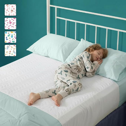 IMPROVIA® Pee Pads for Kids - Bed wetting Pads for Kids Potty Training Bed mats for Toddlers Waterproof Reuseable Washable Absorbent, Non Slip - White - Full Size 34”x52