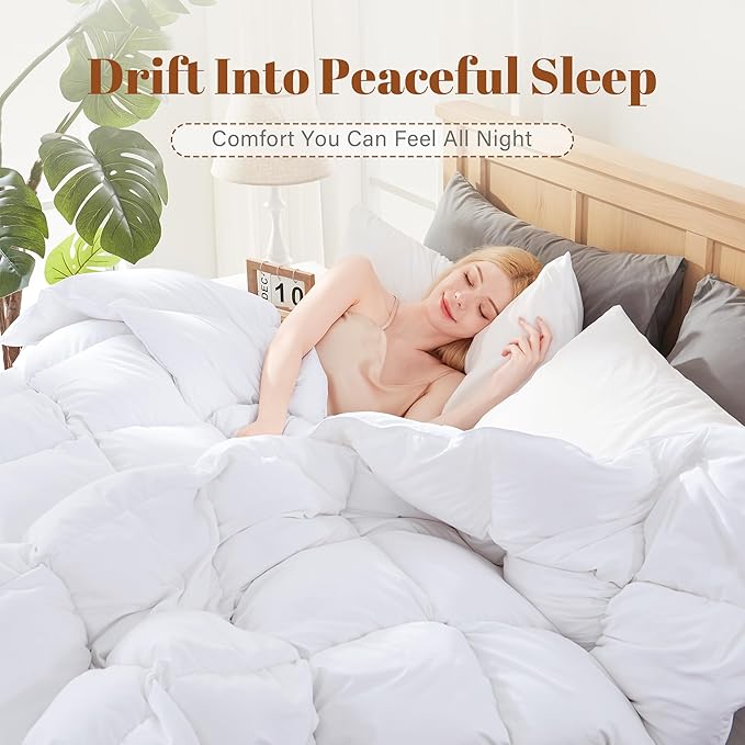 Cosybay Oversized King Size Feather Down Fiber Comforter - Ultra Soft 100% Cotton Duvet Insert, All Season Hotel Luxury Bedding with Corner Tabs, 116"x98" White