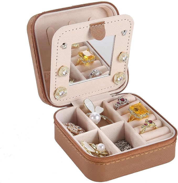 KElofoN Travel jewelry case Travel jewelry box Travel Jewelry Organizer Small Jewelry Organizer Box Gift for Girls Women with Mirror(Coffee) by KElofoN
