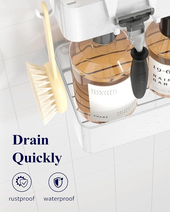 Kitsure Shower Caddy - 2 Pack Adhesive Shower Organizer, Rustproof Metal Shelves, No-Drill Bathroom Organizers and Storage, White, Large - Image 5