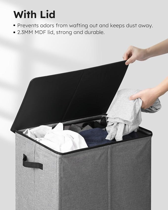 SOLEDI Laundry Hamper with Lid 130L Large & Tall Collapsible Laundry Basket, Clothes Hamper with Bag Removable Easy to Carry, Dirty Hampers for Bedroom, Bathroom, Dorm, College, Grey - Image 5
