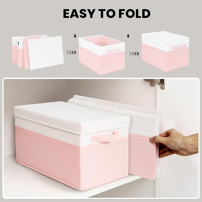 Large Closet Organizer Bins with Lids 8 Pack - Pink Storage Baskets for Shelves Nursery Bedroom Dorm RV - Stackable Decorative Closet Organization Box with Handles for Clothes Purse Blanket Towel - Image 7