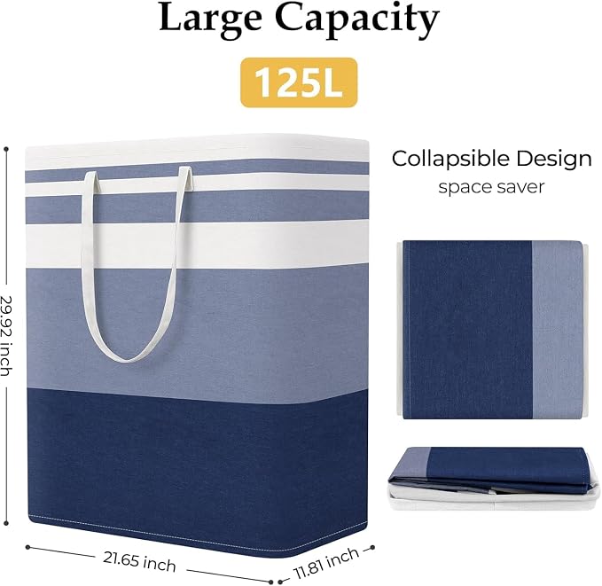 StorageRight Laundry Basket Hamper Large Collapsible Laundry Hamper with Easy Carry Handles，Freestanding Clothes Hampers for Laundry, Bedroom, Dorm, Clothes, Towels, 125L, Gradient Blue - Image 2