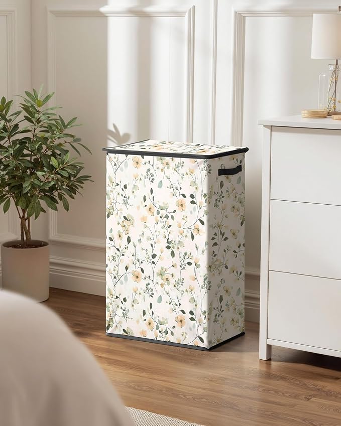 SOLEDI Laundry Hamper with Lid, 90L Tall & Large Floral Laundry Basket, Collapsible Clothes Hamper with Removable Bag, Dirty Hampers for Bedroom, Bathroom, Laundry Room - Image 7