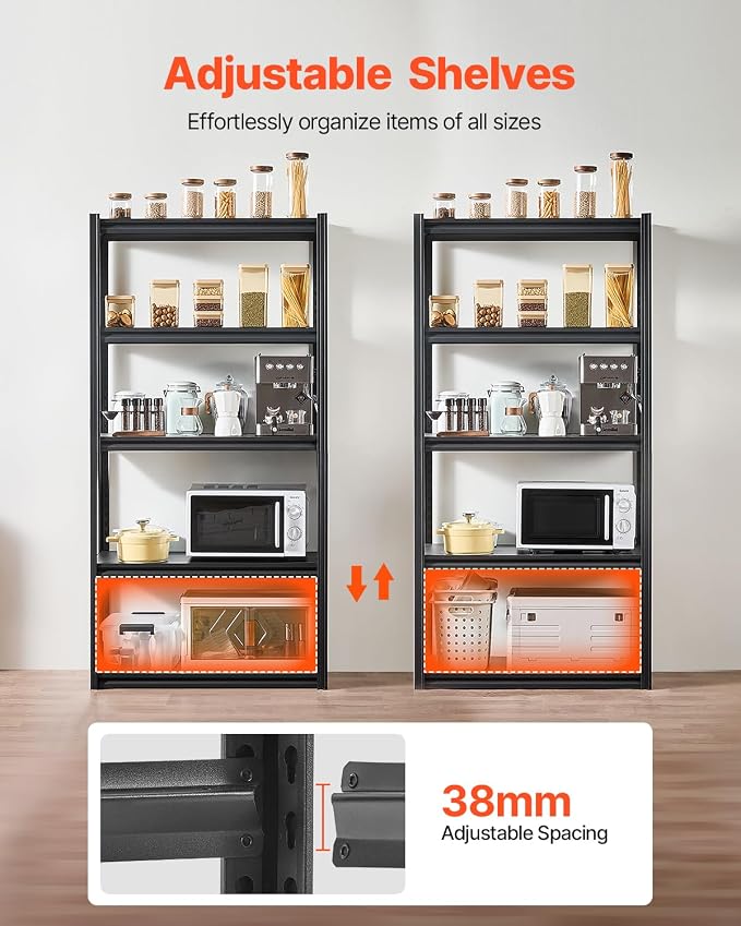 VEVOR Storage Shelves, 2000 lbs, 5 Tier Garage Storage Shelving, 18" D x 36" W x 72" H Adjustable Metal Shelves for Garage Shelves Utility Rack Shelf, Ideal for Kitchen, Warehouse, Basement, Black - Image 5