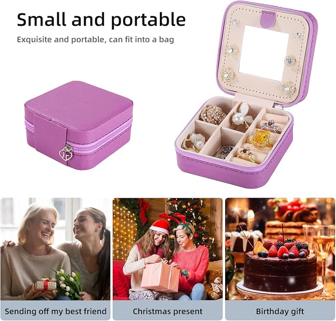 KElofoN Travel jewelry case Travel jewelry box Travel Jewelry Organizer Small Jewelry Organizer Box Gift for Girls Women with Mirror(Purple) - Image 6