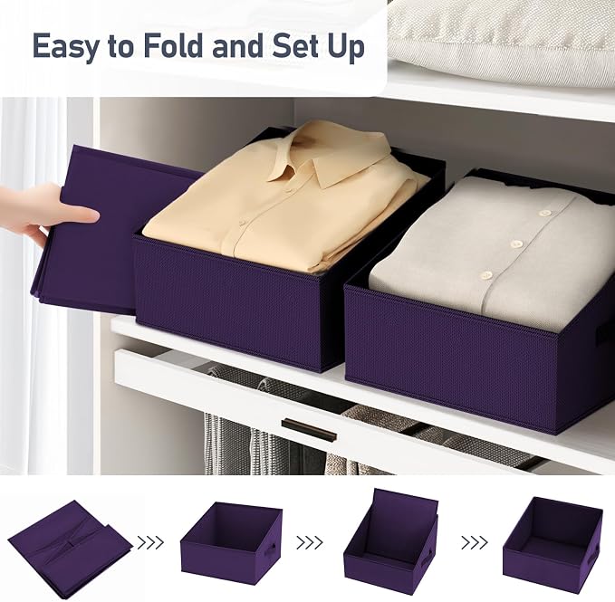 DIMJ Closet Storage Bins 10 Pack - Fabric Storage Baskets for Shelves, Collapsible Clothes Organizer with Handles, Trapezoid Shelf Organization Storage Cubes for Purse, Toys, Books, Towel, Clothes - Image 4