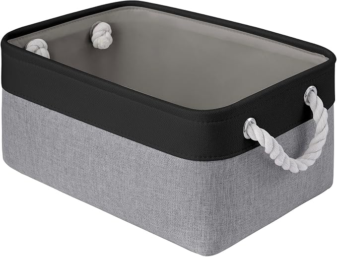 Storage Baskets for Shelves 13.8x9.8x6.7 Inch, Foldable Fabric Storage Bins with Handles, Small Storage Baskets for Organizing Closet, Office, Home Organization (1-Pack, Black&Gray) by VQRTEXAStorageBasket