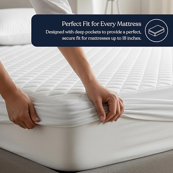Delara 100% Organic Cotton Quilted Mattress Protector, GOTS Certified, Ultra-Soft Cooling & Breathable, 400 GSM Plush Padding, Deep Pocket 18 Inches, Machine Washable (Twin 39"x75")