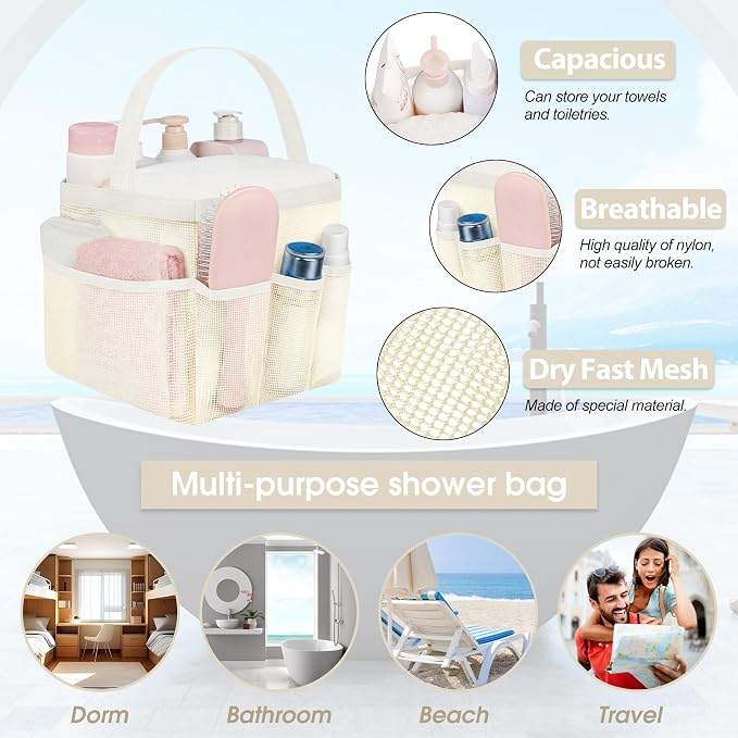 Attmu Mesh Shower Caddy Portable for College Dorm Room Camping Essentials, Shower Caddy Dorm with 9-Pockets, Large Capacity Hanging Basket Bathroom Bag for Toiletry, Swimming, Gym, Camp, Beach - Image 3