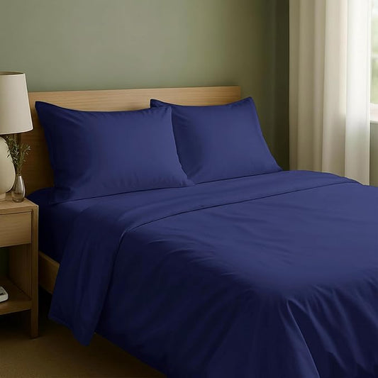 California Design Den Natural 100% Cotton Sheets Full Size Bed Set with Deep Pockets - Soft Sateen Weave, Durable Full Size Sheets (Navy Blue)