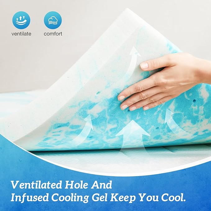 Sweetcrispy Mattress Topper Twin XL - 2 Inch Memory Foam Cooling Gel Infused Bed Topper for Back Pain, CertiPUR-US Certified
