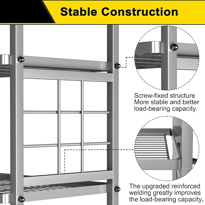GIOTORENT 5-Wire Standing Storage Shelf, Metal Shelving Unit Pantry Rack for Laundry Kitchen Bathroom Organizer(Silver) - Image 6