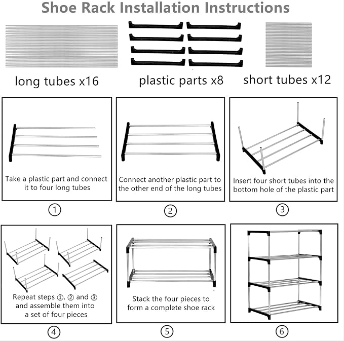 Jucaifu Stackable Small Shoe Rack, Entryway, Hallway and Closet Space Saving Storage and Organization (4-Tier, Black) - Image 6