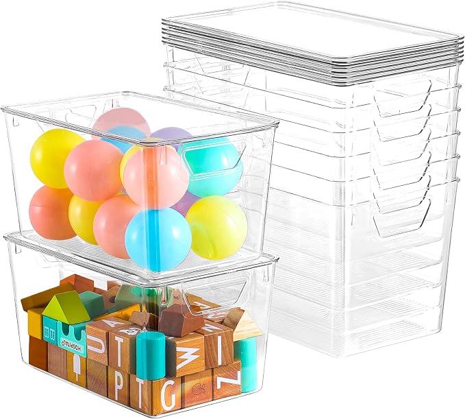 6 Pack Clear Storage Bins with Lids, 7 Quart Stackable Storage Boxes for Storage and Organization, Plastic Storage Containers with Lids, Plastic Bins with Handles for Office, Bedroom, Study Room by Freebat