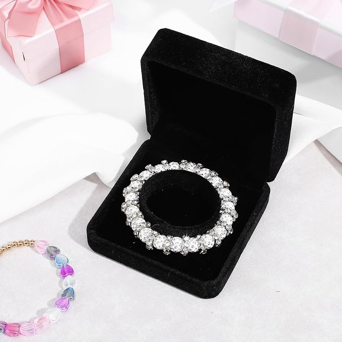 2 Pcs Velvet Bracelet Boxes for Jewelry Gift Black Bangle Boxes Classic Jewelry Box Storage Case 3.5 x 3.5 x 1.6 Inch Bangle Holder Display Case for Women Small Bracelet Necklace Storage Organizer Box - Image 5