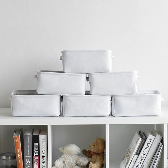 TheWarmHome Storage Basket for Organizing - Small 6 Pack 11.8x7.8x5.2 inch Gifts for Empty with Rope, Fabric Storage Cubes for Decorative Cloth Dog Livehome (White) - Image 4