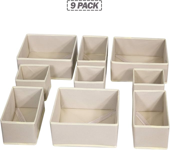DIOMMELL 9 Pack Foldable Cloth Storage Box Closet Dresser Drawer Organizer Fabric Baskets Bins Containers Divider for Baby Clothes Underwear Bras Socks Lingerie Clothing,Beige 333 - Image 8