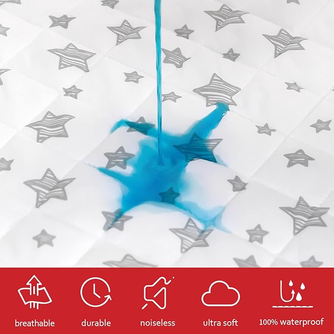 Crib Mattress Protector Waterproof, Quilted Crib Mattress Pad Cover 52" x 28" Extra Soft Breathable Toddler Bed Cover Stretch Up to 8", White Star