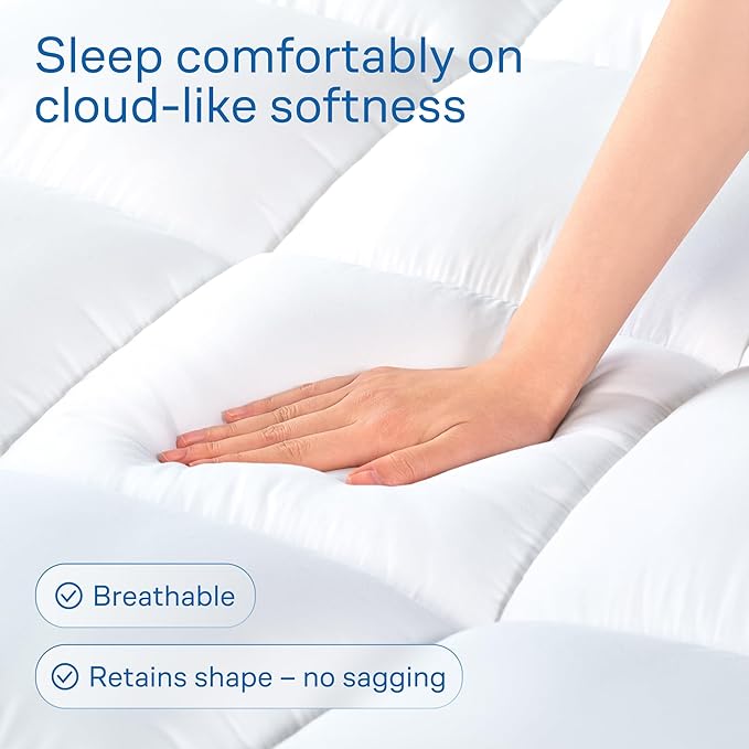 Ultra Soft Twin Mattress Topper - Cloud-Like Mattress Pad for Back Pain Relief - Breathable Cooling Material for Hot Sleepers, Dark White
