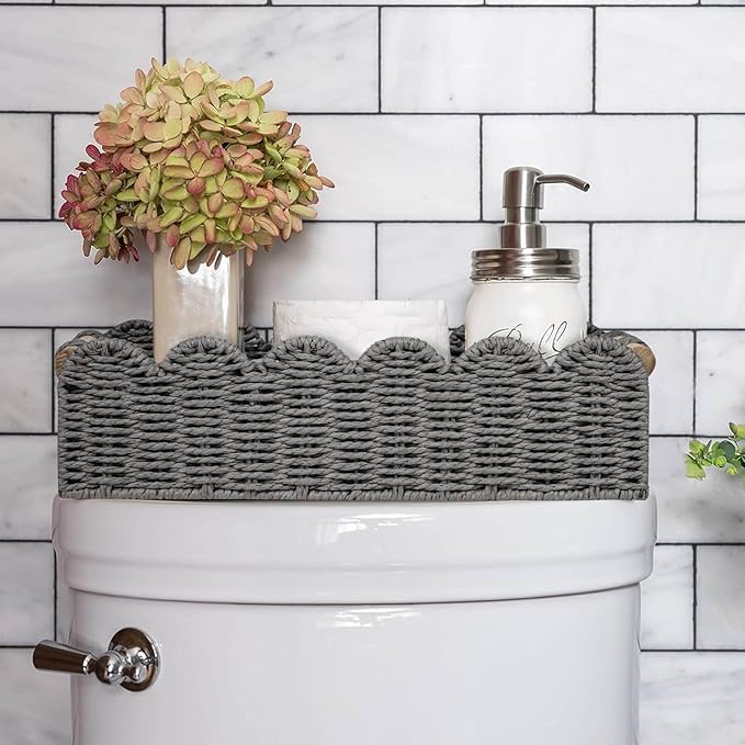 CubesLand Scalloped Edge Decor Baskets for Home, Living Room, Toilet Paper Storage Basket for Over Toilet Tank Top, Storage Shelf, Cute Small Paper Rope Baskets Both Storage&Decor, Set 2 Grey - Image 6