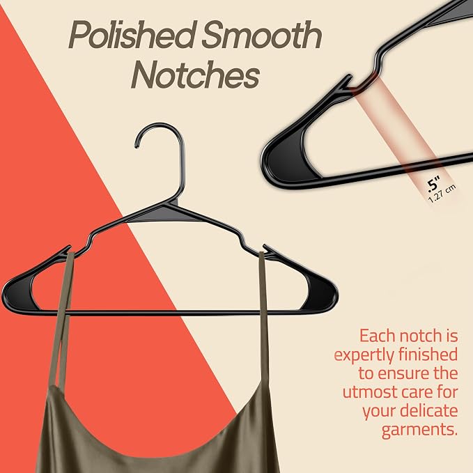 Black Plastic Hangers 180 Pack– Heavy-Duty Plastic Hangers Slim and Space-Saving, Durable and Lightweight PP with Non-Slip Shoulder Notches for Slip Dresses, Suits, Jackets & Camisoles - Image 6