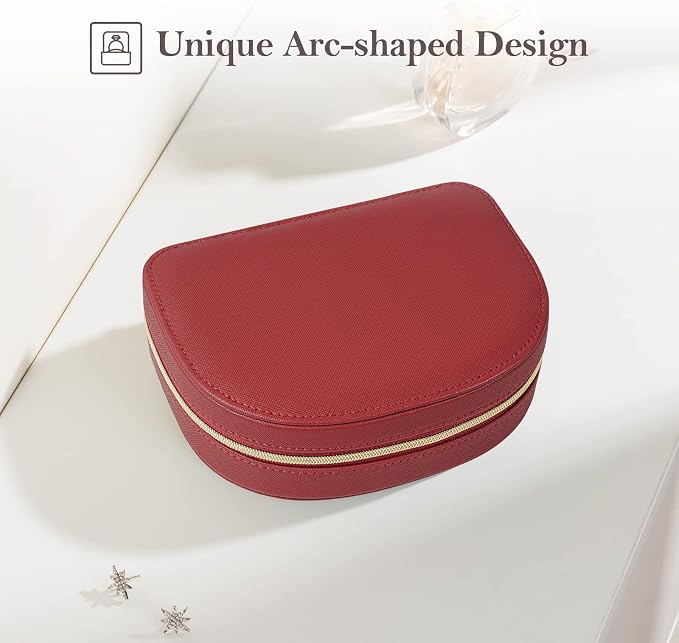 ProCase Travel Size Jewelry Box, Medium Portable Seashell-Shaped Jewelry Case, 2 Layer Jewelry Organizer in PU Leather for Women -Red - Image 4