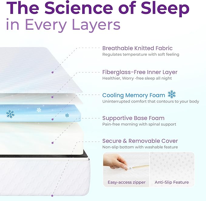 GAESTE 8 Inch Full Cooling Gel Memory Foam Mattress for Cool Sleep Medium Firm CertiPUR-US Certified Foam, Mattress in a Box Pressure Relief Removable Cover No Fiberglass (Full, 8 in)