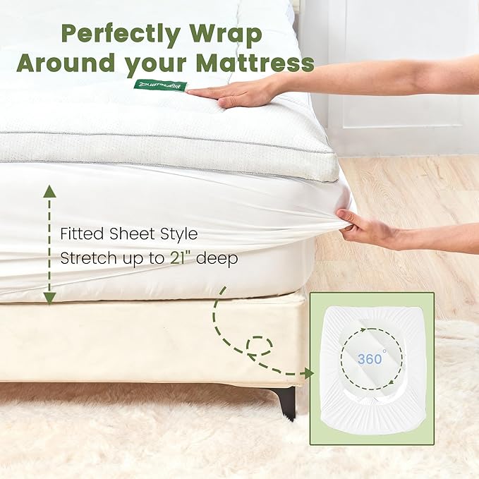 Mattress Topper King Size Mattress Pad,Viscose Made from Bamboo Mattress Cover,Pillow Top Mattress Topper for Back Pain Relief,Waterproof,Soft Mattress Pad(78x80 inch, White)
