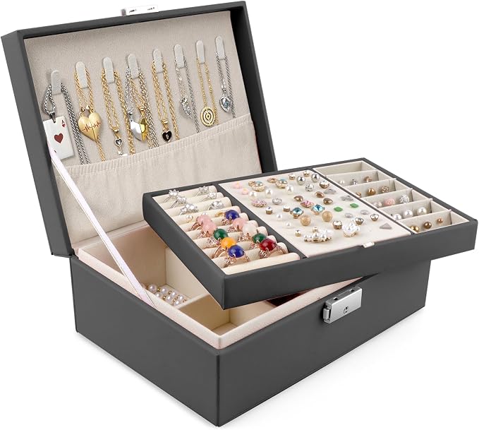 Homeanda Jewelry box 2 layer Jewelry box Leather Jewelry boxes for Women Girls Teens Jewelry organizer box Jewelry Storage box with lock(Black) by Homeanda