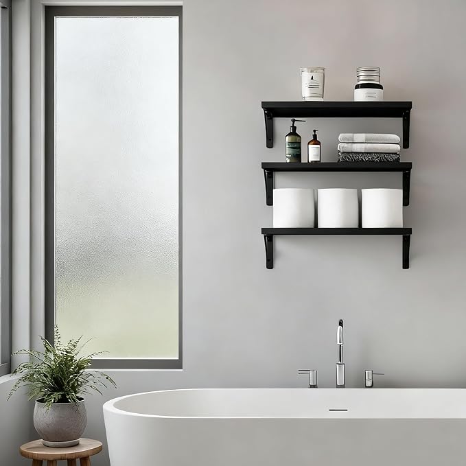 Fixwal Black Shelves for Wall, Wood Wall Mounted Floating Shelves for Bedroom, Bathroom, Living Room, Kitchen Storage and Decor(Black, Set of 3, 16.5 Inch) - Image 6