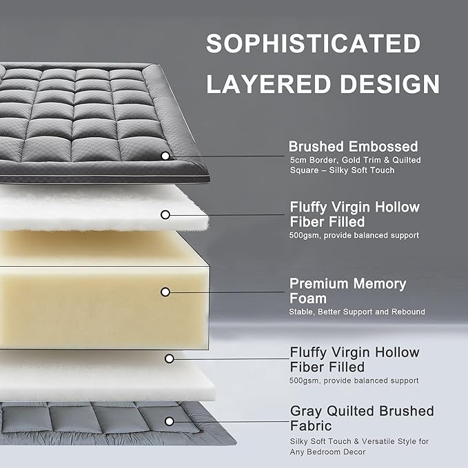 3 inch Memory Foam Mattress Topper Queen Size Pillow Top - Extra Thick Padded Mattress Pad & Protector, Breathable Fitted Deep Pocket 8-21, Ultra Soft & Supportive 1100GMS