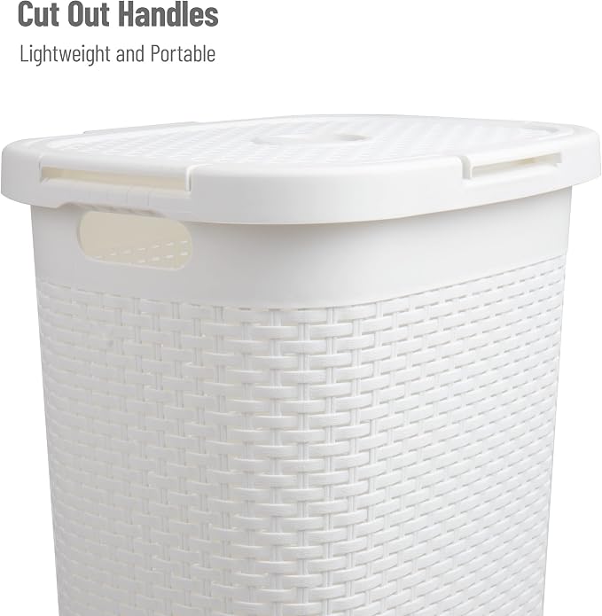 Mind Reader Slim Laundry Hamper with Lid, 60L Tall Clothes Basket, Narrow Tapered Design for Bathrooms, Closets and Laundry Rooms, Plastic, White - Image 4